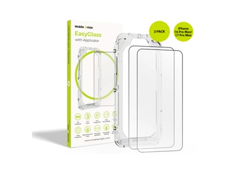 Mobile Origin EasyGlass with Applicator iPhone 16 Pro Max/17 Pro Max, 2 pack