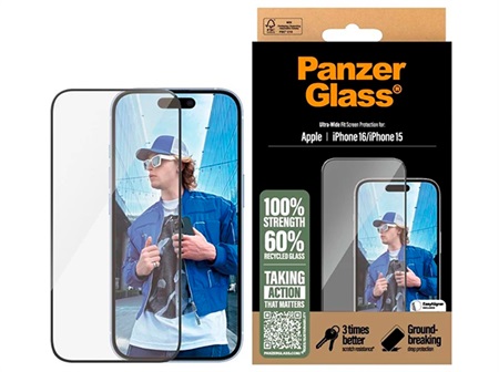 PanzerGlass Screen Protector iPhone 16 | 15 | Ultra-Wide Fit